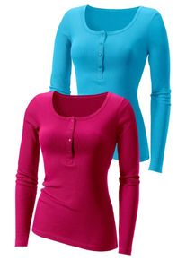 H.I.S. H.I.S, Damen Feinripp-Langarmshirt, Cyanblau / Pink