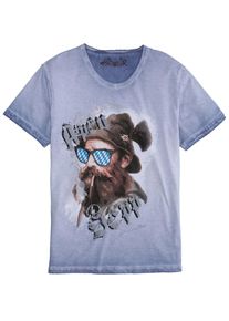 Marjo, Herren Trachtenshirt mit Printdetails, Blau