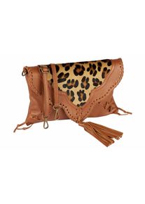 Collezione Alessandro, Damen Clutch mit Leo-Print, Cognac
