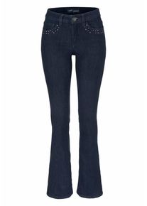 Arizona, Damen Bootcut-Jeans 'Taschen mit Glitzerstein-Applikation', Nachtblau