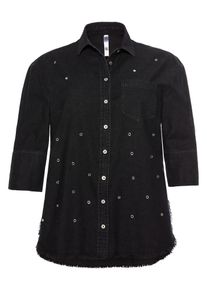 sheego Denim, Damen Longbluse, Schwarz