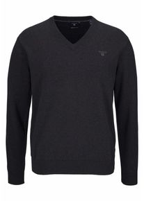 Gant, Herren V-Ausschnitt-Pullover, Schwarzmeliert