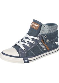 Mustang, Damen Hohe Sneaker mit Strass, Dunkelblau / Braun / Wei&szlig;