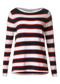 Street One, Damen Pullover, Saphir / Rot / Weiß