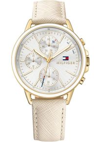 Tommy Hilfiger, Damen Multifunktionsuhr, Beige / Gold / Rot / Weiß
