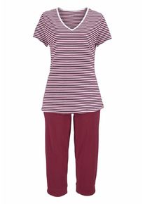 H.I.S. H.I.S, Damen Capri-Pyjama, Merlot / Wei&szlig;