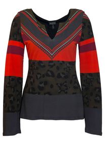 Sportalm Kitzbühel, Damen Shirt, Dunkelgrau / Oliv / Rot