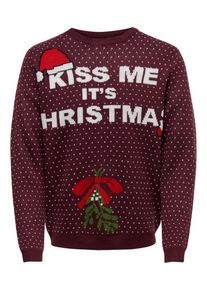 Only & Sons Only & Sons, Herren Weihnachts Strickpullover, Weinrot