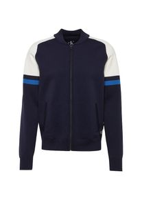 Calvin Klein Jeans, Herren Strickjacke 'NYLON ZIP UP SWEATER', Dunkelblau / Wei&szlig;