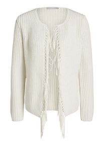 Oui, Damen Strickjacken Grobstrick Perlfangcardigan mit Fransen, Wei&szlig;