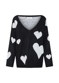 Jacqueline de Yong, Damen Pullover 'JDYDAYLIGHT L/S HEART PULLOVER KNT', Schwarz / Wei&szlig;