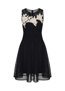 Apart, Damen Cocktailkleid mit transparentem Schulterbereich, Creme / Schwarz