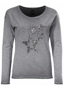 Heine, Damen Rundhalsshirt mit Applikationen, Graumeliert