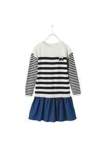 Vertbaudet, M&auml;dchen Strickkleid mit Jeansrock, Blue Denim / Schwarz / Wei&szlig;