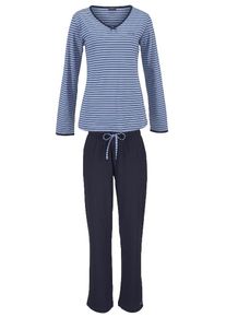 H.I.S. H.I.S, Damen Langer Pyjama im trendigen Streifendesign, Blau / Marine