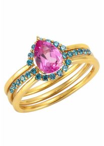 Firetti, Damen Ring-Set (Set, 3 tlg.), Aqua / Gold / Pink