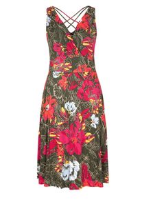 s.Oliver BLACK LABEL, Damen Interlock-Kleid, Khaki / Hellrot / Weiß