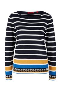 s.Oliver RED LABEL, Damen Pullover, Nachtblau / Himmelblau / Senf / Wei&szlig;