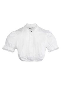 Marjo, Damen Dirndlbluse mit Zierknopf in Rosenform, Weiß