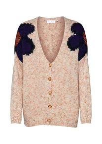 Rich & Royal Rich & Royal, Damen Cardigan 'Flower intarsia', Creme / Dunkelblau