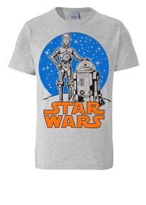 logoshirt, Herren T-Shirt "R2-D2 & C-3PO", Himmelblau / Graumeliert / Orange