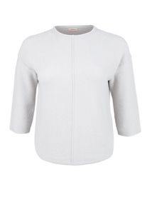 TRIANGLE, Damen Woll-Mix-Pulli mit Ziernähten, Hellgrau