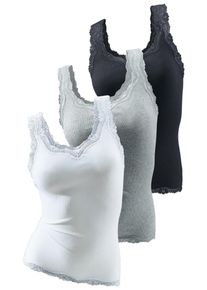 H.I.S. H.I.S, Damen Feinripp-Tanktop mit Spitze, Graumeliert