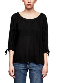 Q/S Designed By, Damen Blusenshirt mit Schleifen-Details, Schwarz