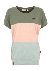 Naketano, Damen T-Shirt 'Meinen Rücken Schmücken', Grau / Hellgrün / Altrosa