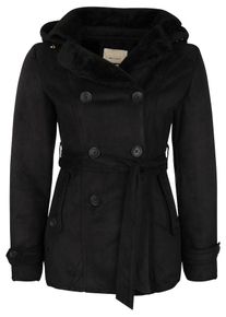 Roosevelt, Damen Kurzmantel mit abnehmbarer Kapuze + Gürtel, Schwarz