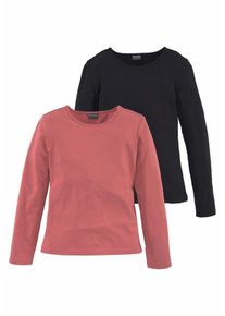 Kidsworld, M&auml;dchen Langarmshirt mit Rundhalsausschnitt (Packung, 2 St&uuml;ck), f&uuml;r M&auml;dchen, Hummer / Schwarz