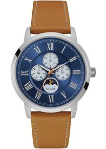 Guess, Herren Multifunktionsuhr 'DELANCY', Nachtblau / Hellbraun / Silber