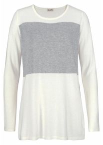 Boysen's BOYSEN'S, Damen Longpullover 'Colour-Blocking', Grau / Wollwei&szlig;