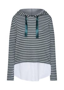 re.draft, Damen Pullover 'Striped Hoodie', Grau / Gr&uuml;n / Wei&szlig;