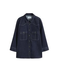Violeta by Mango, Damen Hemd 'Rawy', Dunkelblau / Wei&szlig;