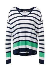 Tom Tailor Denim, Damen Pullover, Nachtblau / Grün / Weiß