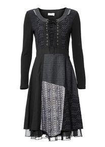 Heine, Damen Patchkleid mit Schnürung, Anthrazit