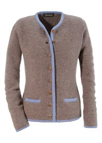 Stockerpoint, Damen Trachtenstrickjacke mit Einfassungen, Dunkelbeige / Rauchblau