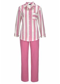 Vivance, Damen Pyjama 'Dreams', Pink / Weiß