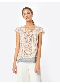 Heine, Damen Bluse 'Druckbluse mit Spitze', Beige / Mischfarben
