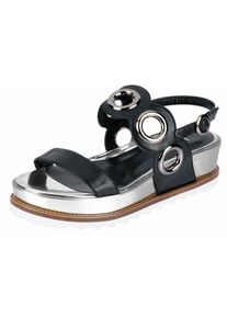 Heine, Damen Sandalette mit Plateau-Sohle, Schwarz / Silber