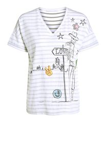 Oui, Damen Shirt 'Lola in the Desert', Hellgrau / Schwarz / Wei&szlig;