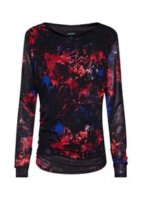 DKNY, Damen Shirt 'L/S BOAT NECK MESH DRAPE PRINTED TOP', Blutrot / Schwarz