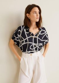 Mango, Damen Bluse 'Cade', Navy / Gold / Weiß