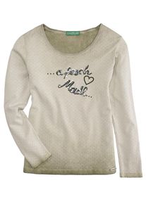 Country Line, Damen Trachtenshirt mit Paillettenstickerei, Beige / Oliv