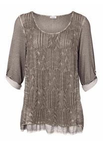 Heine, Damen Pullover in Crochet-Strick, Hellbraun