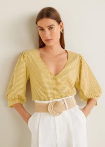 Mango, Damen Bluse 'Deya', Senf / Weiß