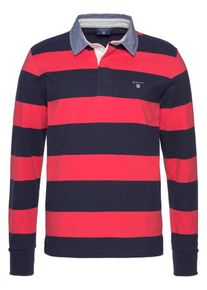 Gant, Herren Shirt 'Barstripe Heavy Rugger', Nachtblau / Rot