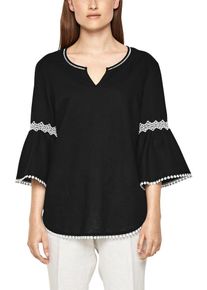 s.Oliver BLACK LABEL, Damen Leinenmix-Bluse im Ethno-Look, Schwarz / Weiß