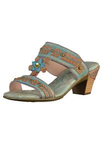 Laura Vita, Damen Pantoletten, Hellblau / Cognac